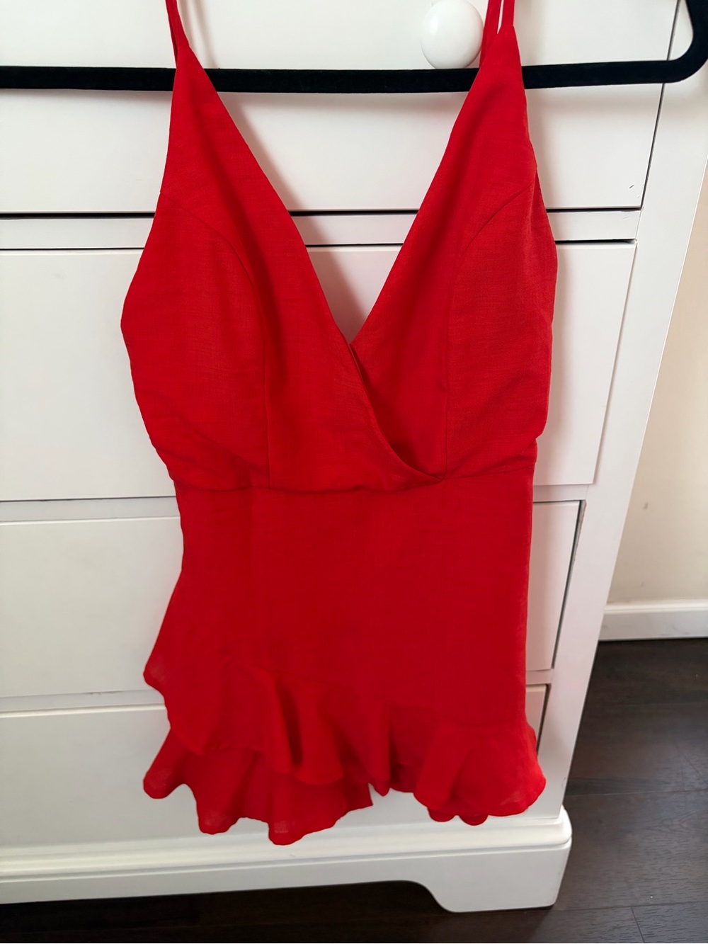 Red Ruffle Hem Spaghetti Strap Dress - Picture 2 of 2